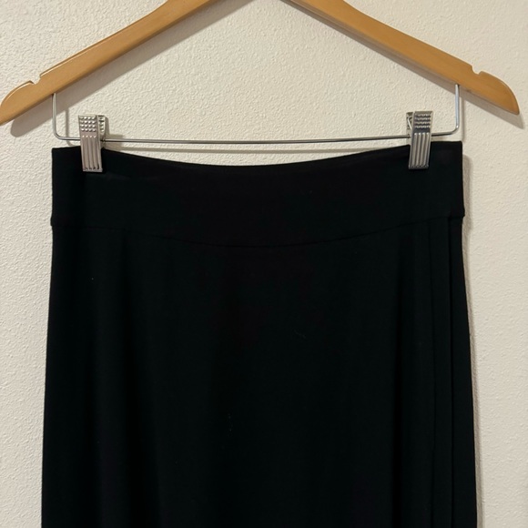 Eileen Fisher Stretch Jersey Faux Wrap Overlay A-Line Midi Skirt Black-XS - Picture 3 of 11